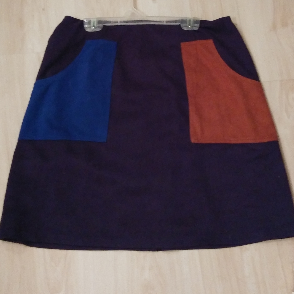 mo:vint Suede Colorblock Skirt w/ Pockets! (L)